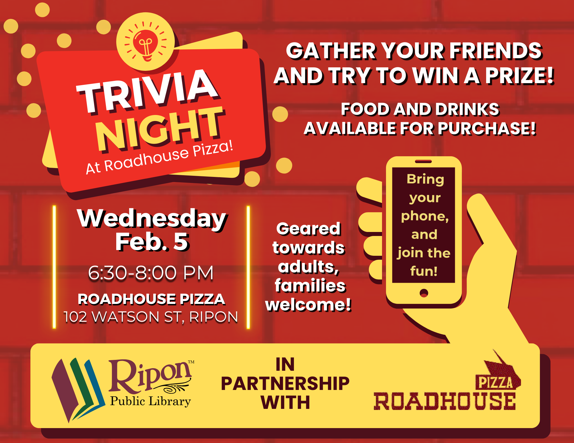 ADULT TRIVIA NIGHT @ ROADHOUSE PIZZA